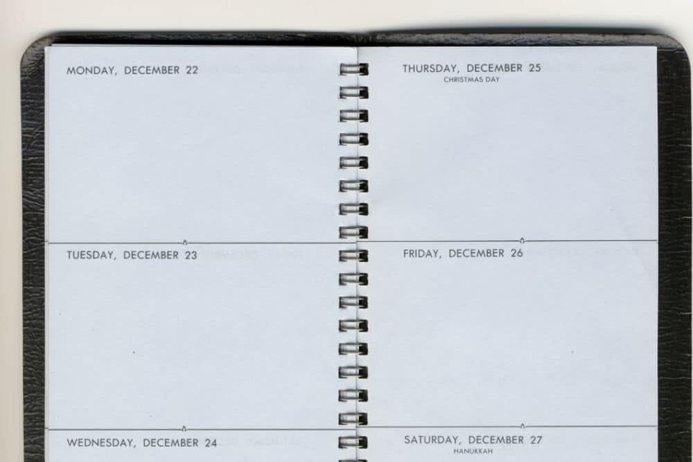 Nanny teaching a child to use a daily planner for routines and organization.