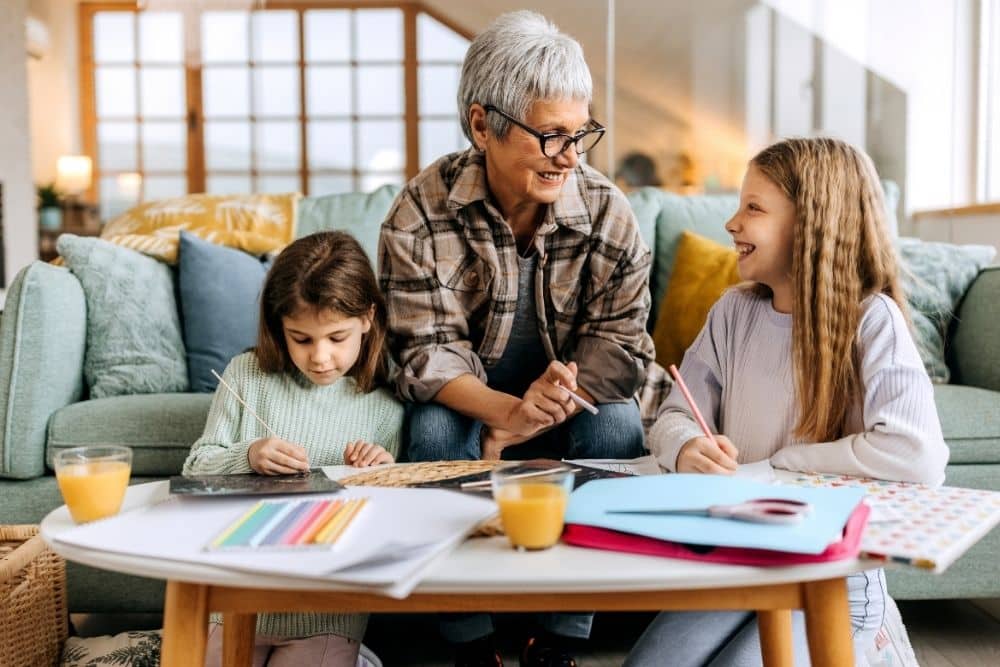 Houston family spending quality time with their part-time nanny in the living room
