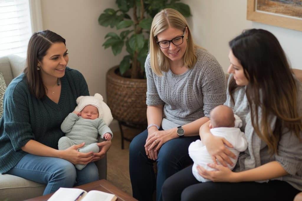 Professional nanny agency consulting with new parents about newborn care
