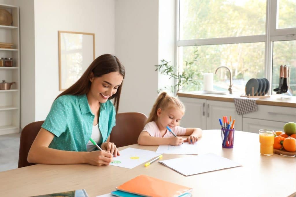 Young child bonding with long-term professional nanny during story time