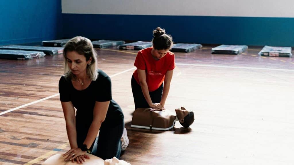 Nanny participating in child development workshop or CPR training
