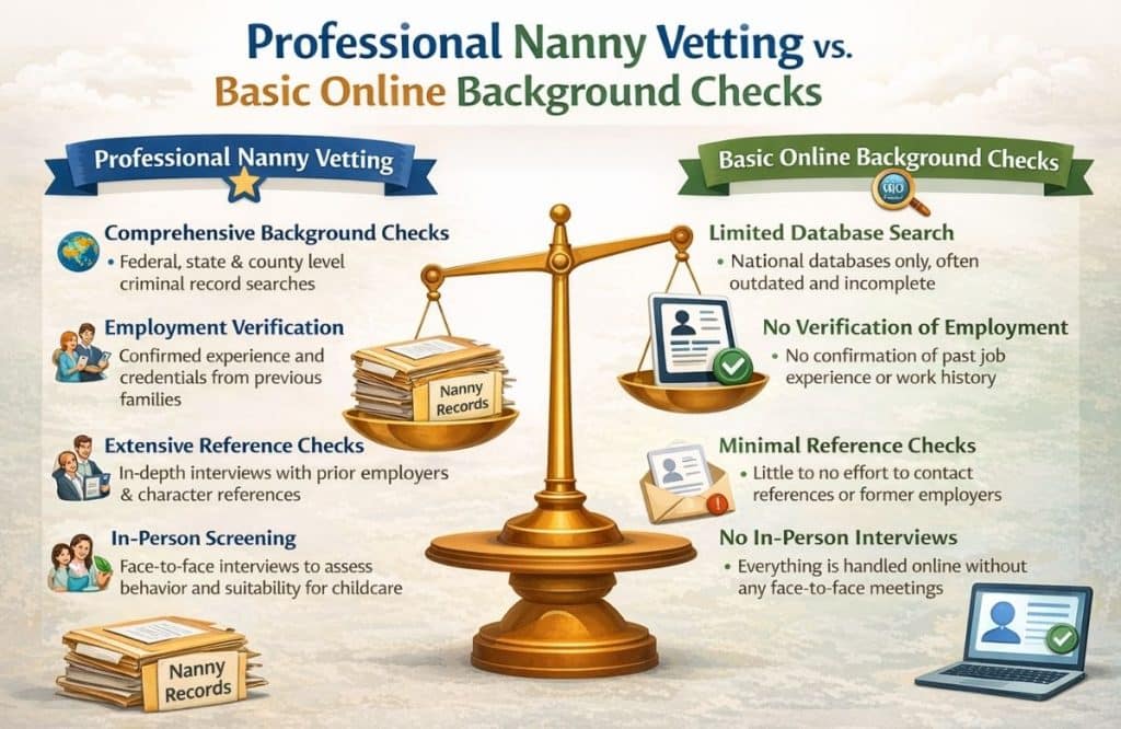Comparison between professional nanny vetting and basic online background checks