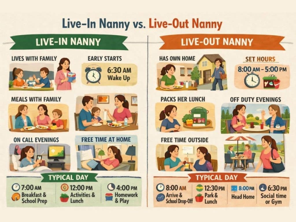 comparison of live-in nanny vs live-out nanny lifestyle and schedule differences
