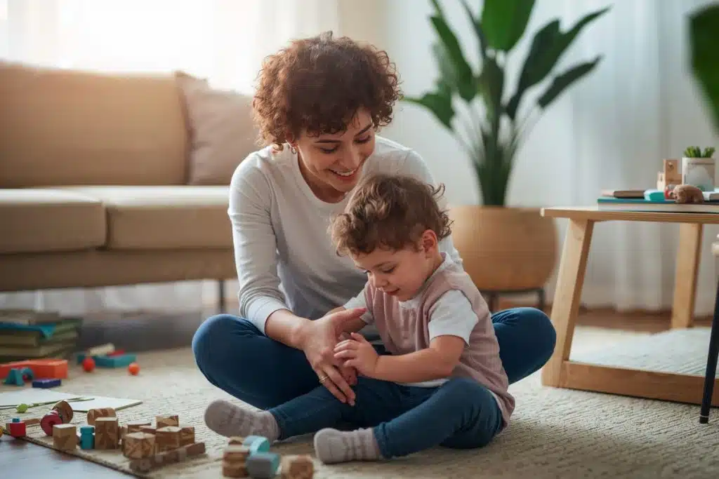 Nanny and child bonding through play and interaction at home