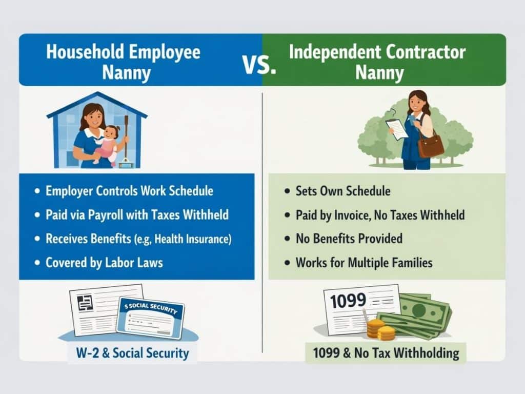visual comparison of household employee vs independent contractor nanny classification