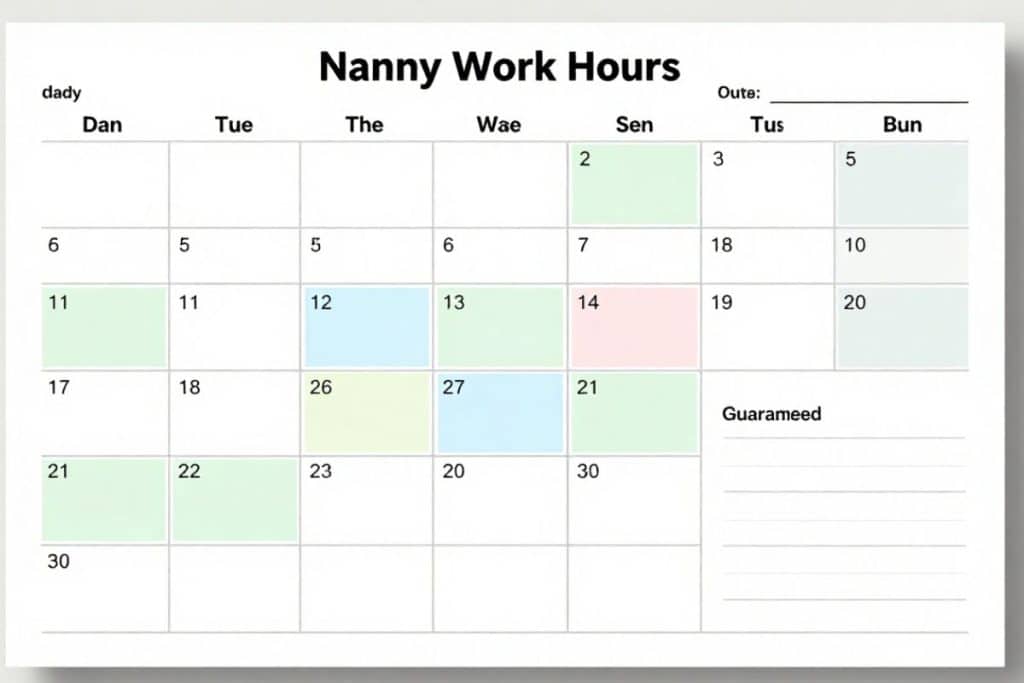 Weekly nanny work schedule with guaranteed hours highlighted