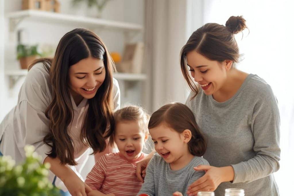 Family and nanny working together smoothly in daily routine
