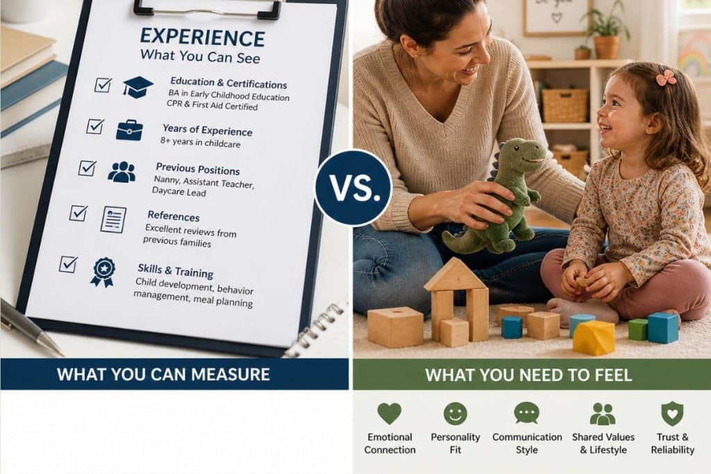 Comparison between nanny experience qualifications and personality compatibility