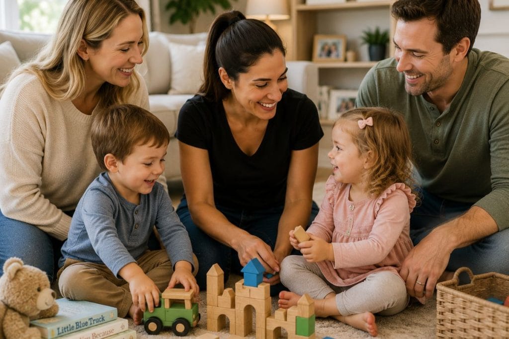 Family and nanny enjoying a successful long-term childcare relationship built on a clear employment agreement.