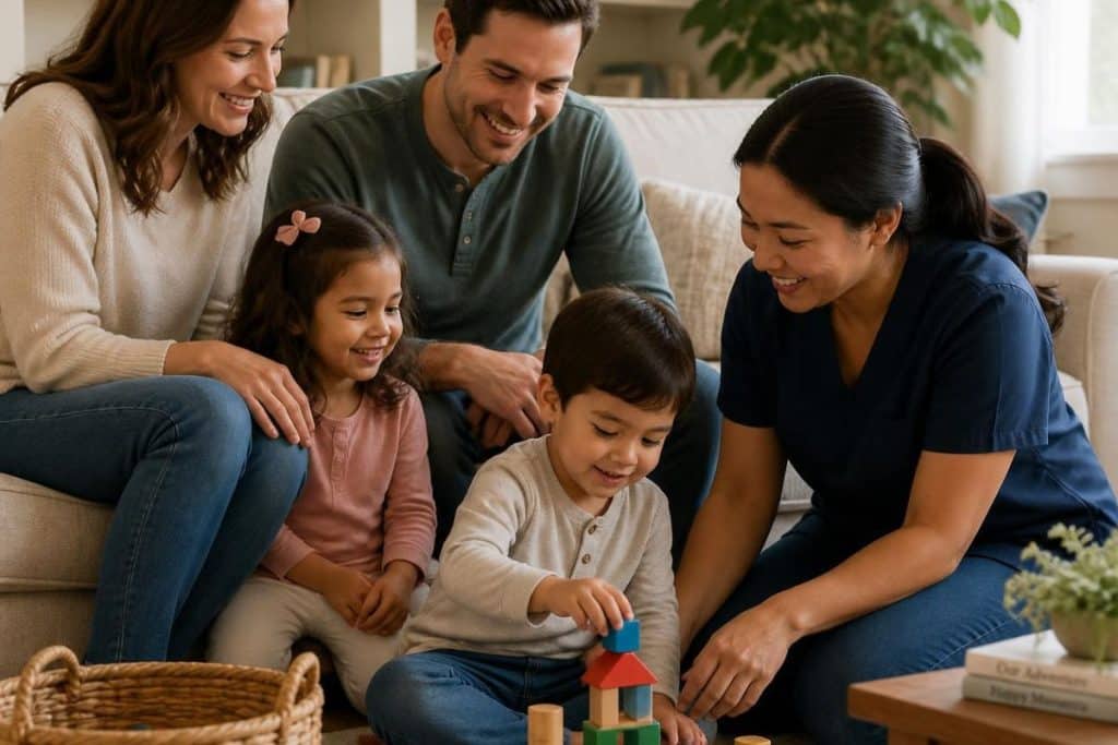 Happy family enjoying long-term success with their professional nanny