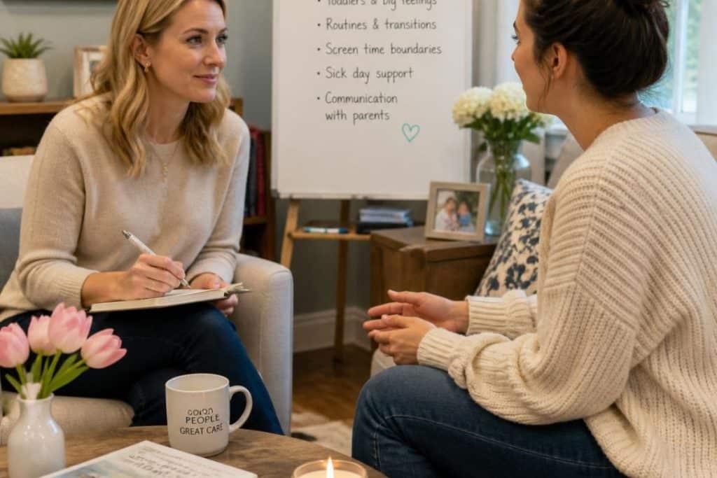 Nanny placement specialist evaluating candidate communication and judgment