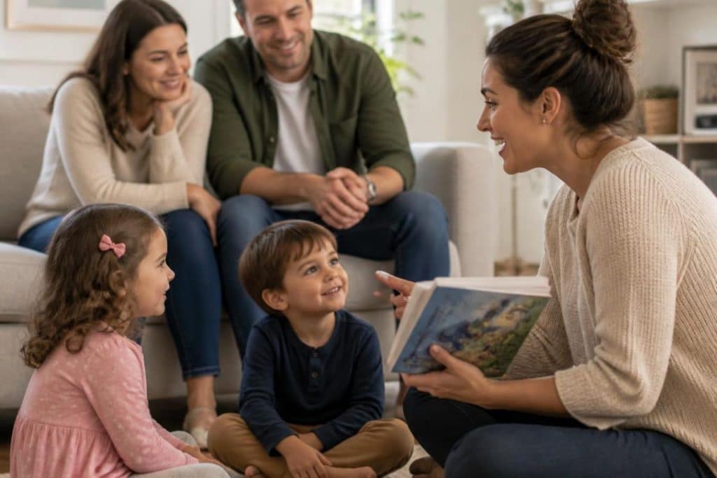 Family meeting a nanny through a professional placement agency