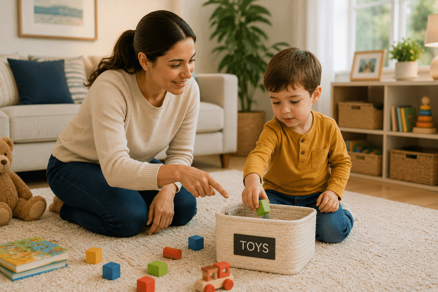 Nanny helping a child understand and express emotions