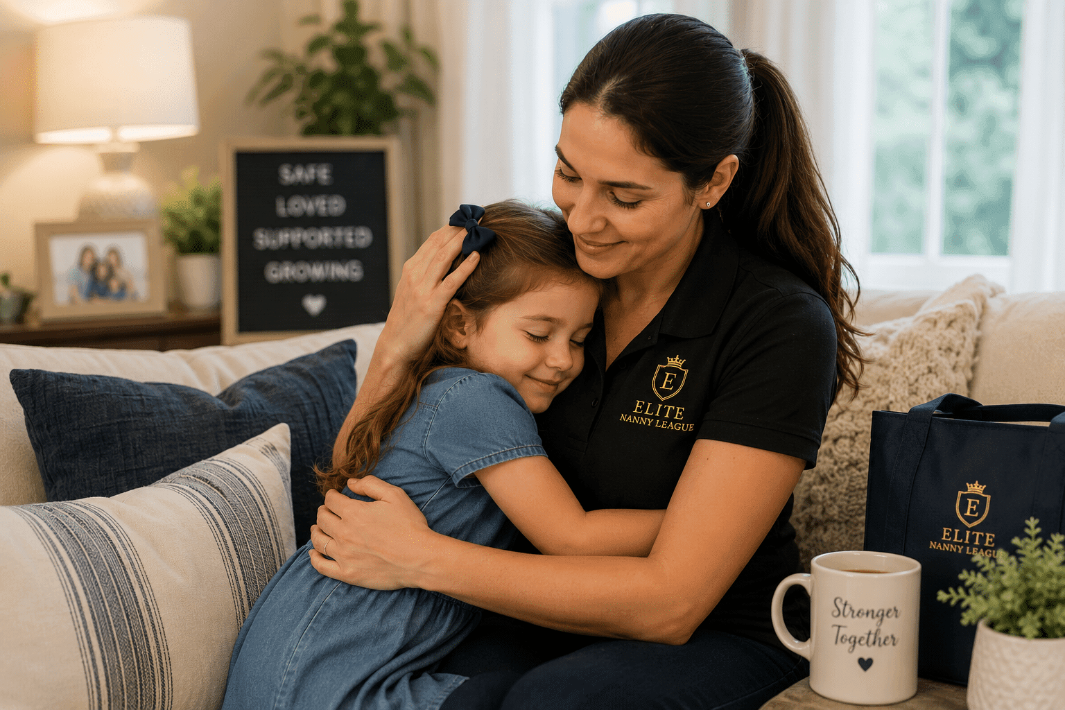 Young child hugging a professional nanny after adjusting to a caregiver transition