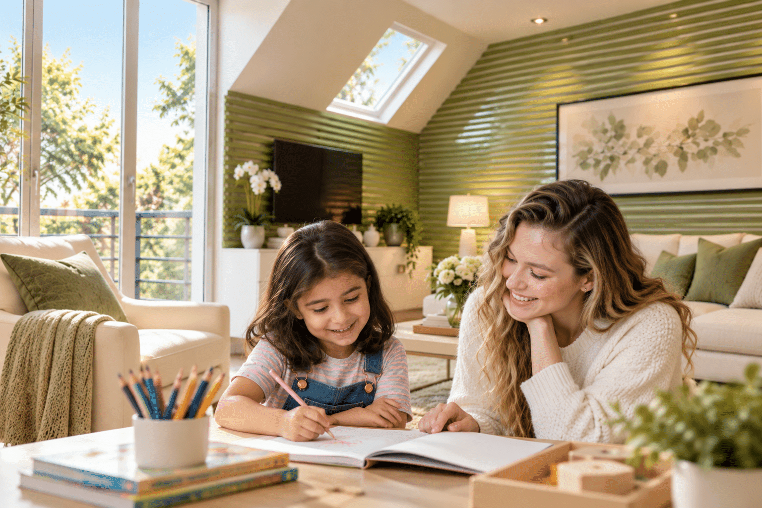 Professional nanny and child sharing a calm activity that supports trust and connection