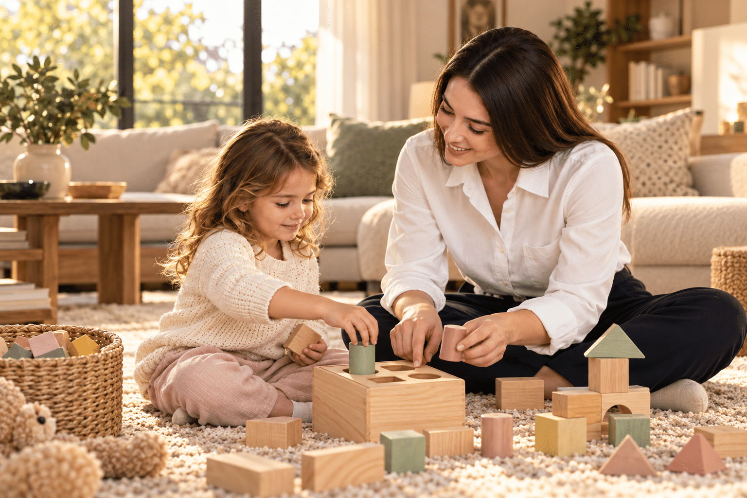 Professional caregiver supporting children during a structured routine