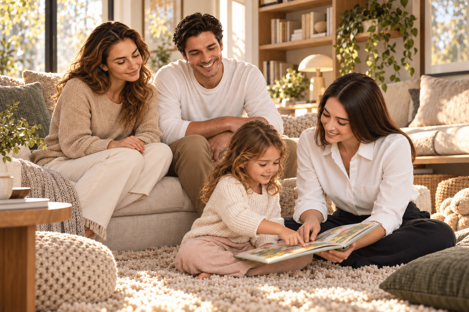 Family experiencing calm, connected support from a professional nanny