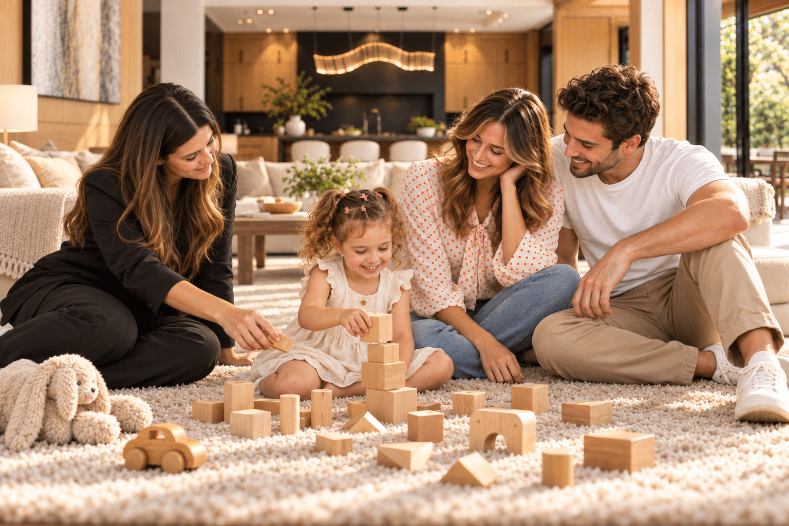 Family experiencing calm, connected support from a professional nanny