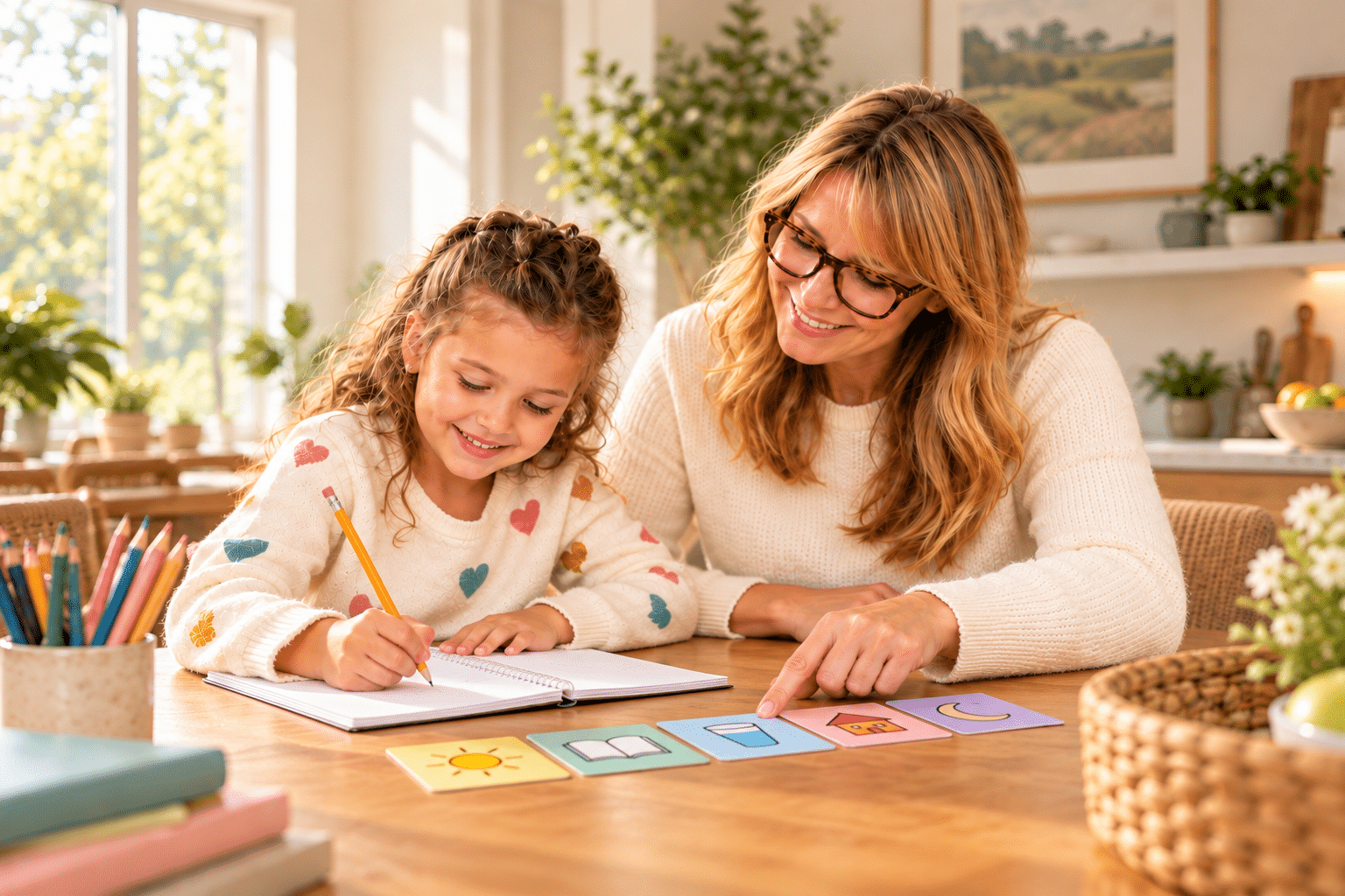 Professional caregiver supporting children during a structured routine